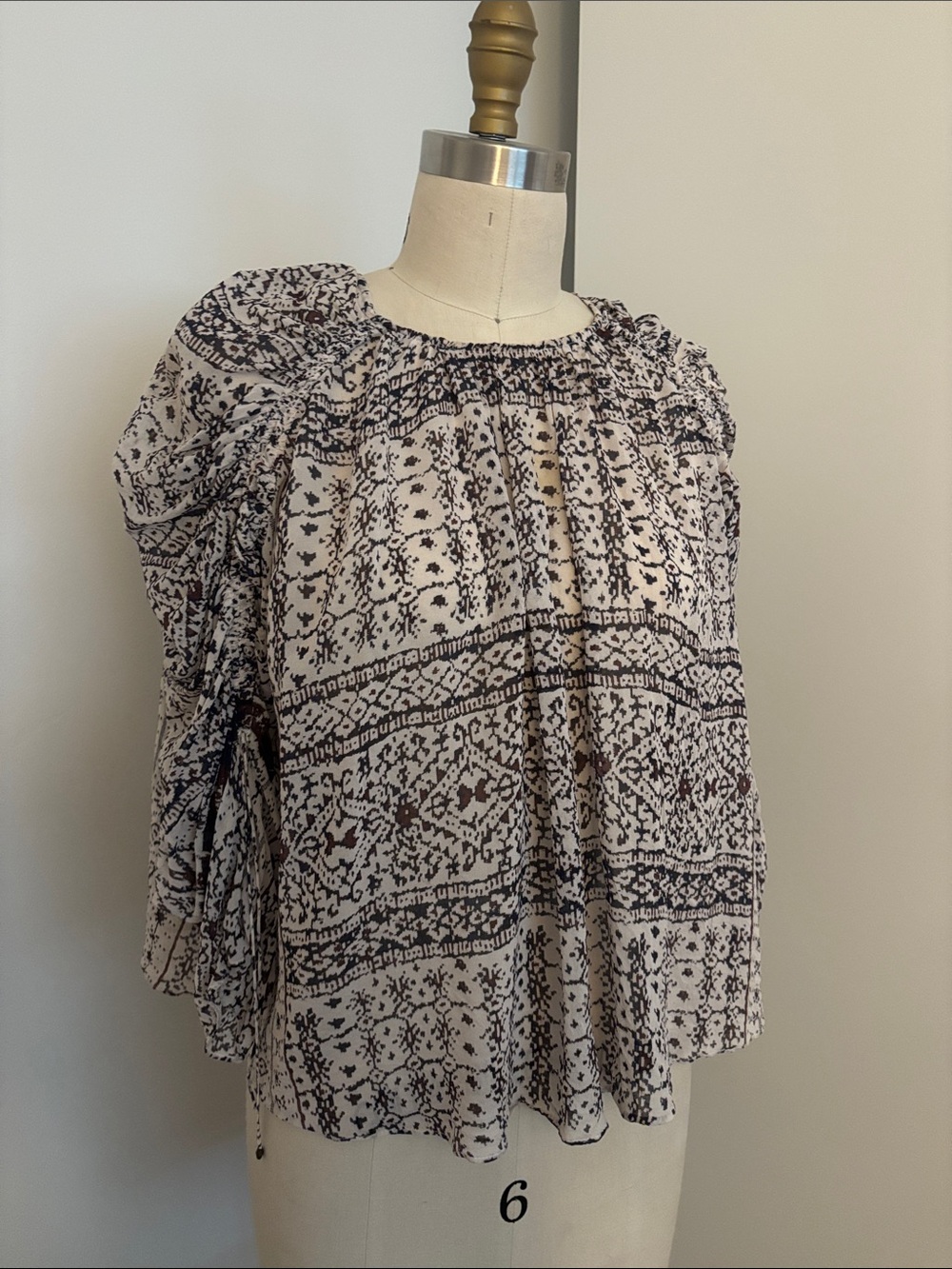 Boho Printed Peasant Top - Cream and Black